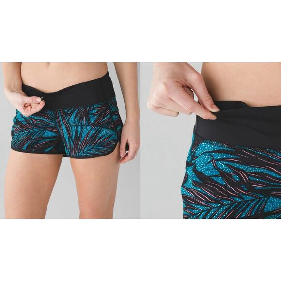 Lululemon Speed Shorts Sz 4, Palm Lace Tofino Teal, Race Running Activewear Gym - Picture 3 of 10